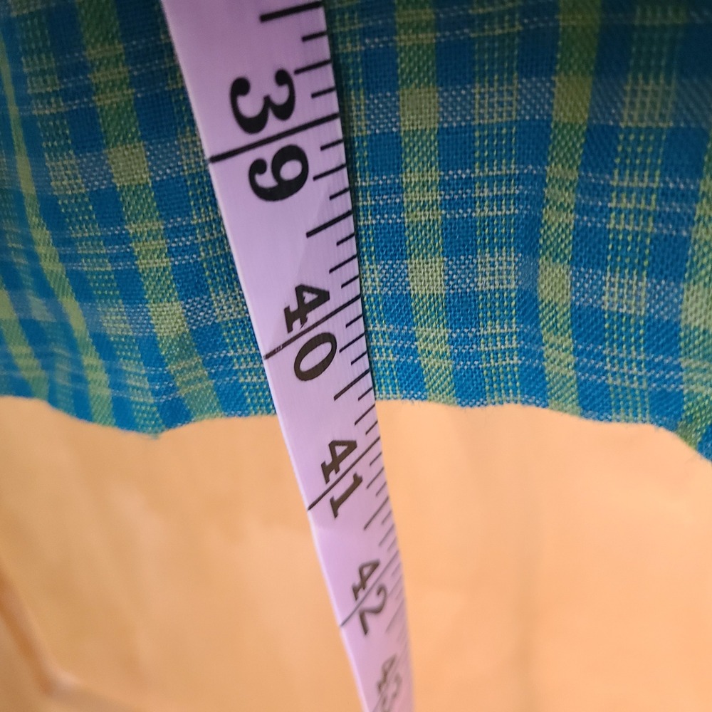 Vintage Handmade Sz L Blue Green Plaid Midi Dress Collar Cottagecore Prairie - Picture 9 of 10